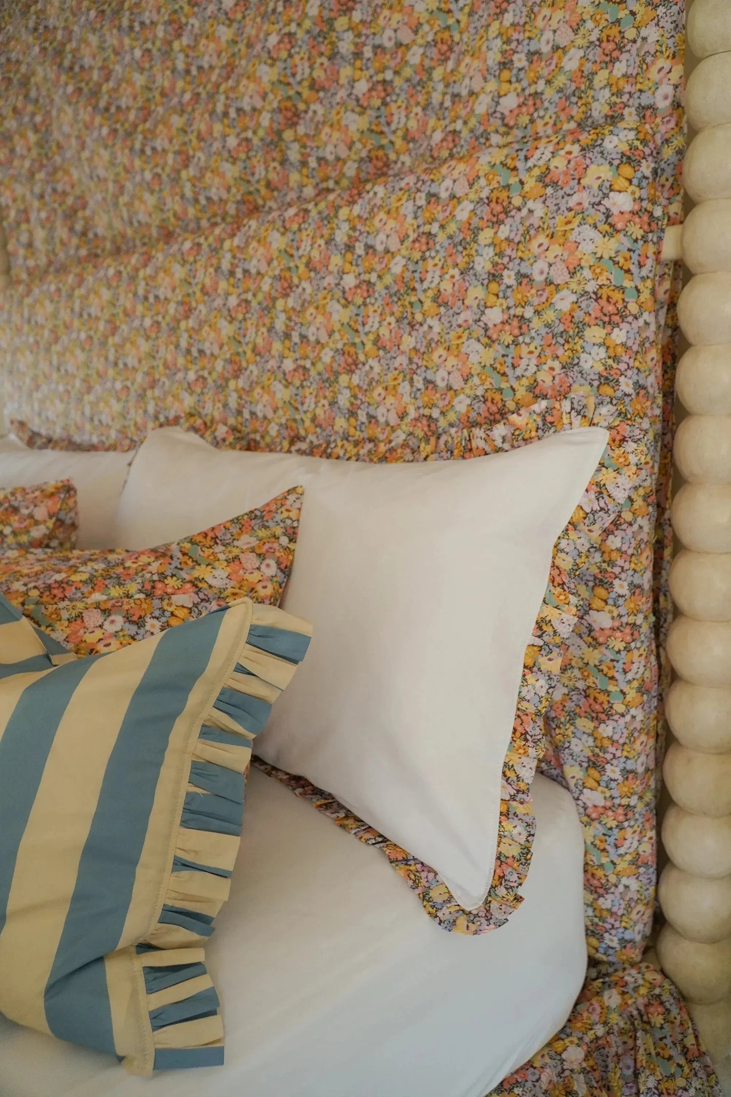 THORPE YELLOW Frill Edge White Liberty Pillowcase Coco & Wolf
