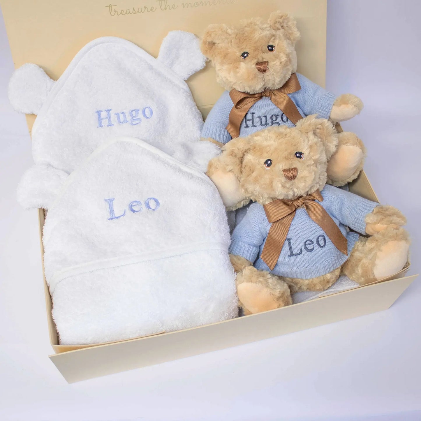 TWIN BOYS TEDDY AND TOWEL GIFT SET The Baby Gifting Company
