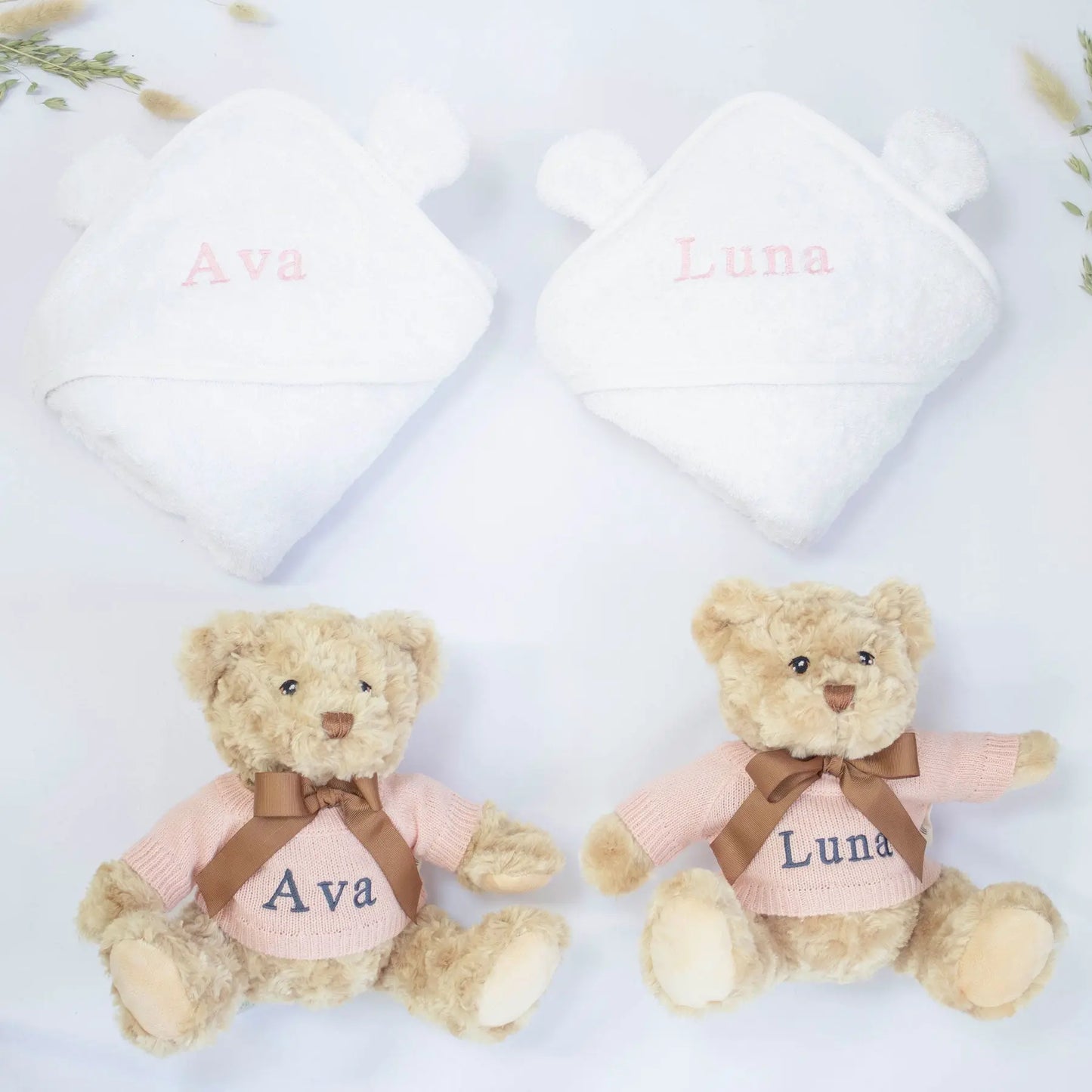 TWIN GIRLS TEDDY AND TOWEL GIFT SET The Baby Gifting Company