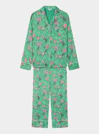 Pink Parrot on Green Women's Satin Pyjama Trouser Set