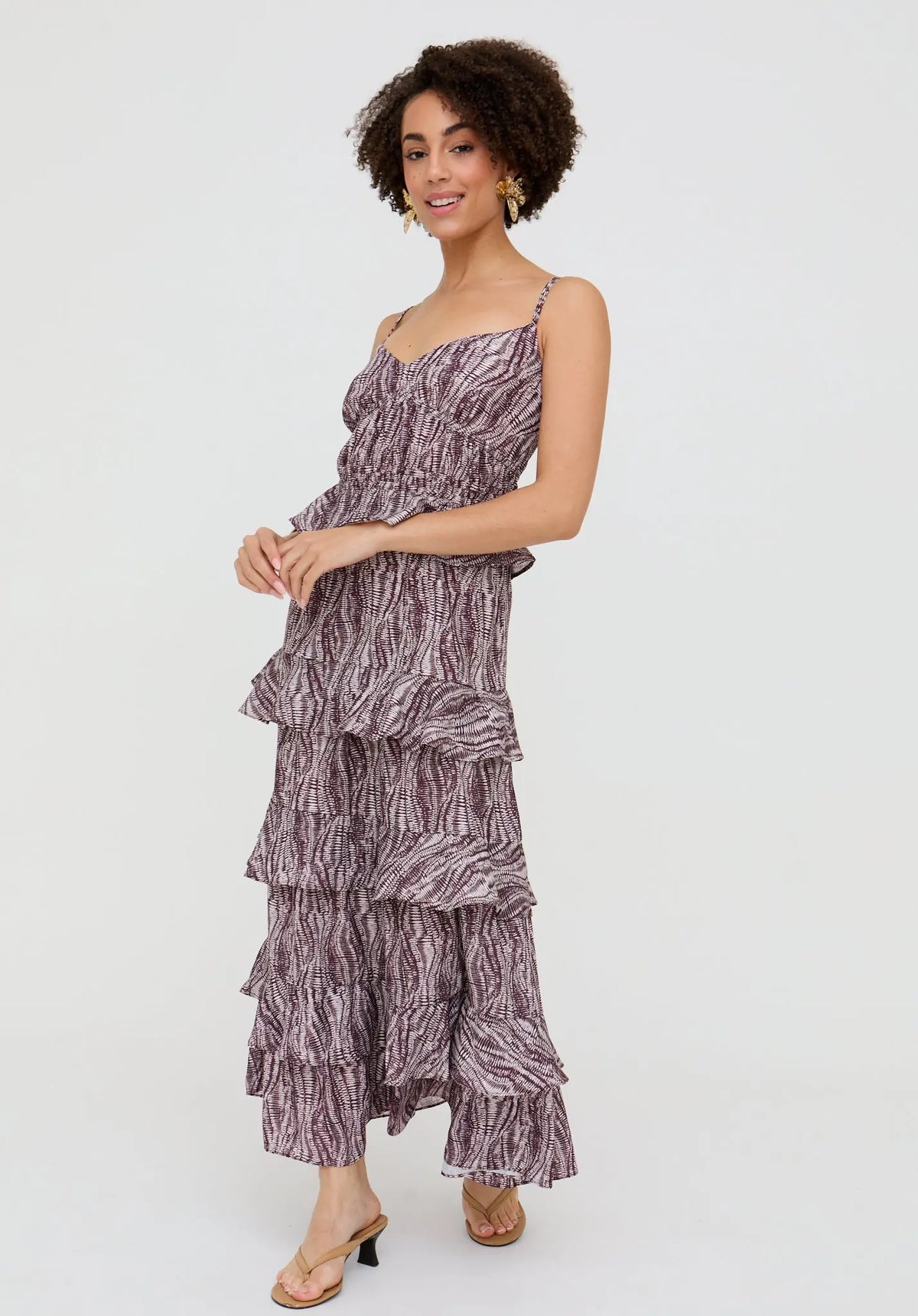Tangiers Tiered Line Print Maxi Dress In Multi Raffya