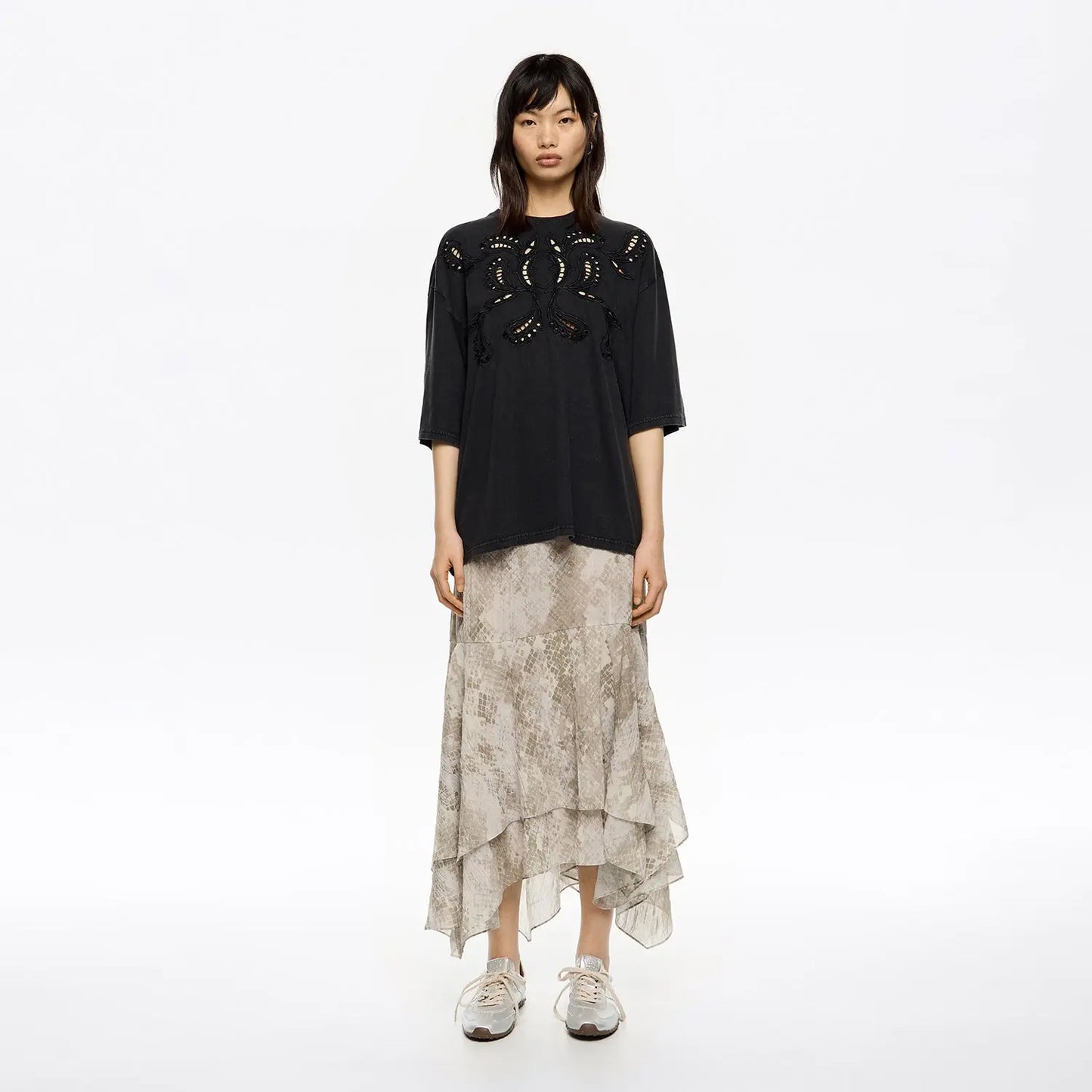 Taupe Snake asymmetric pleated skirt Bimba y Lola UK