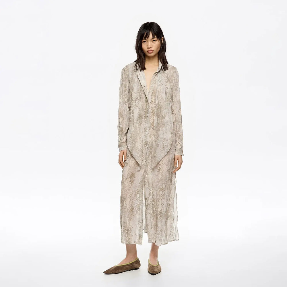 Taupe Snake maxi tie pleated dress Bimba y Lola UK