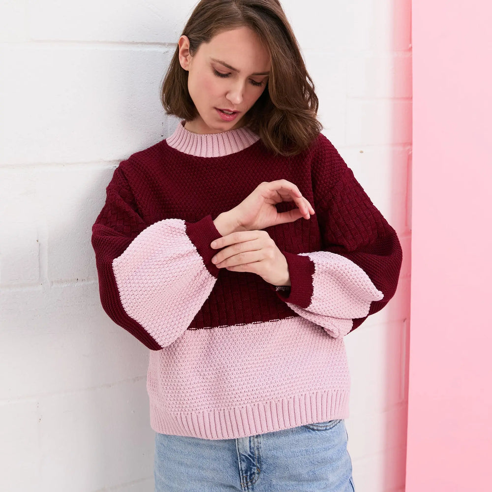 Taz Recycled Cotton Mix Two Tone Jumper - Burgundy Cara & The Sky