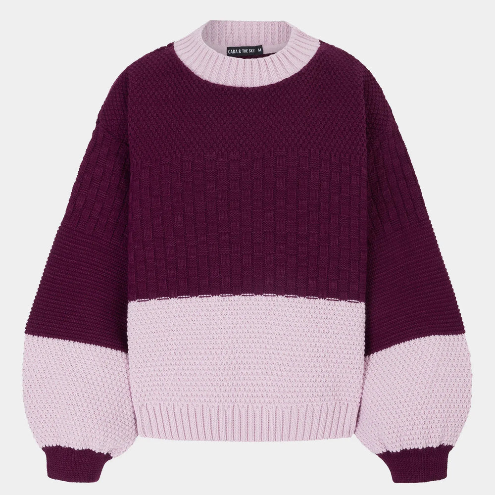 Taz Recycled Cotton Mix Two Tone Jumper - Burgundy Cara & The Sky