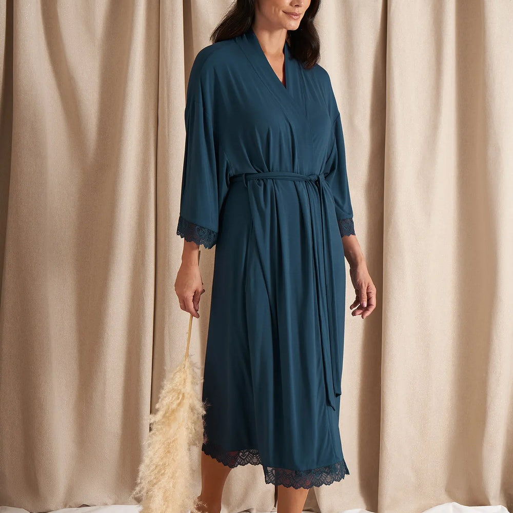 Teal Bamboo Lace Kimono Robe Pretty You London