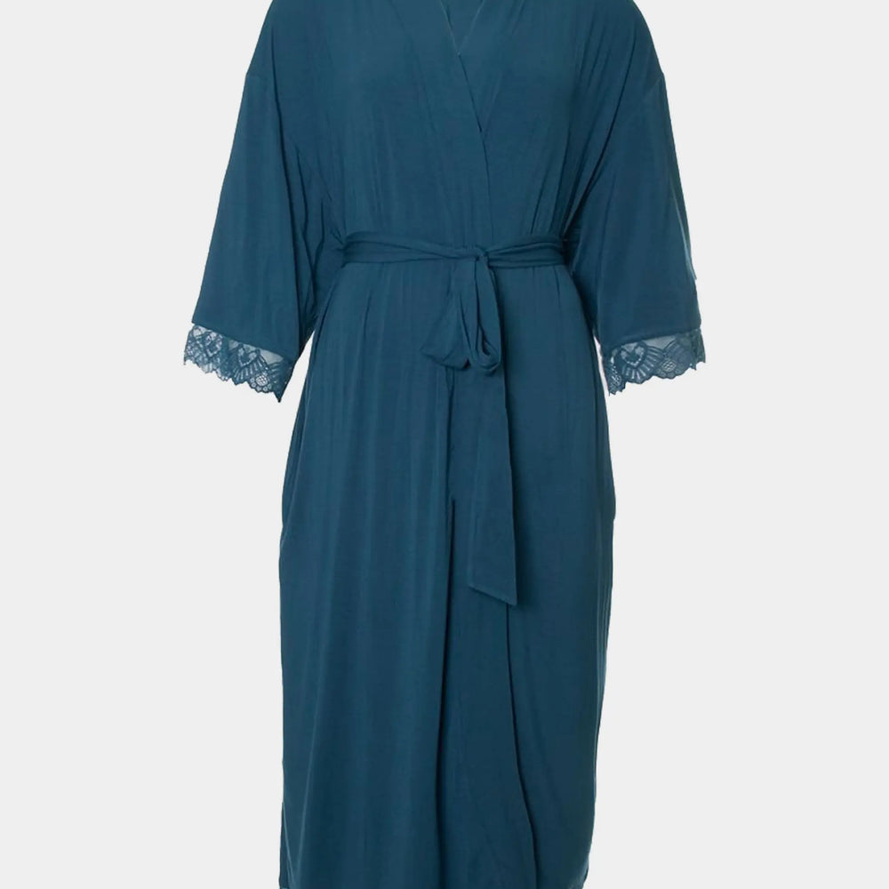 Teal Bamboo Lace Kimono Robe Pretty You London