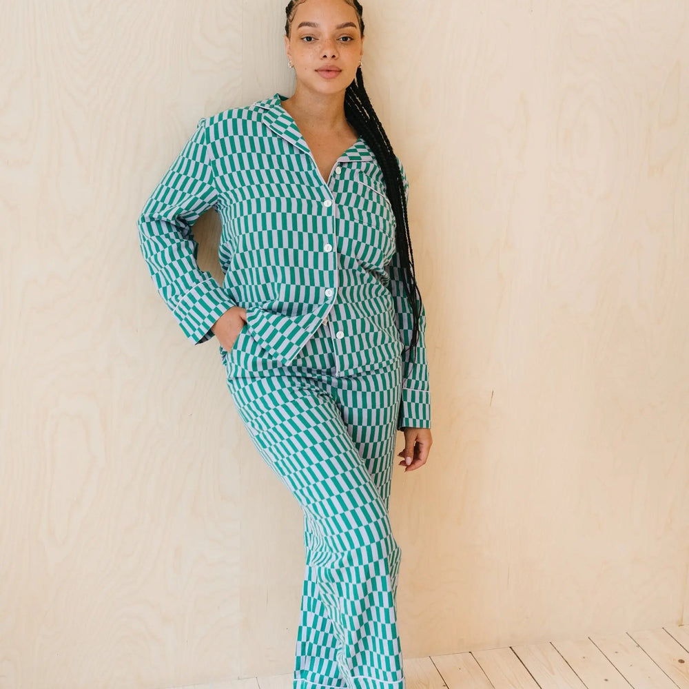Teal Checkerboard Pyjama Trouser Set TartanBlanketCo