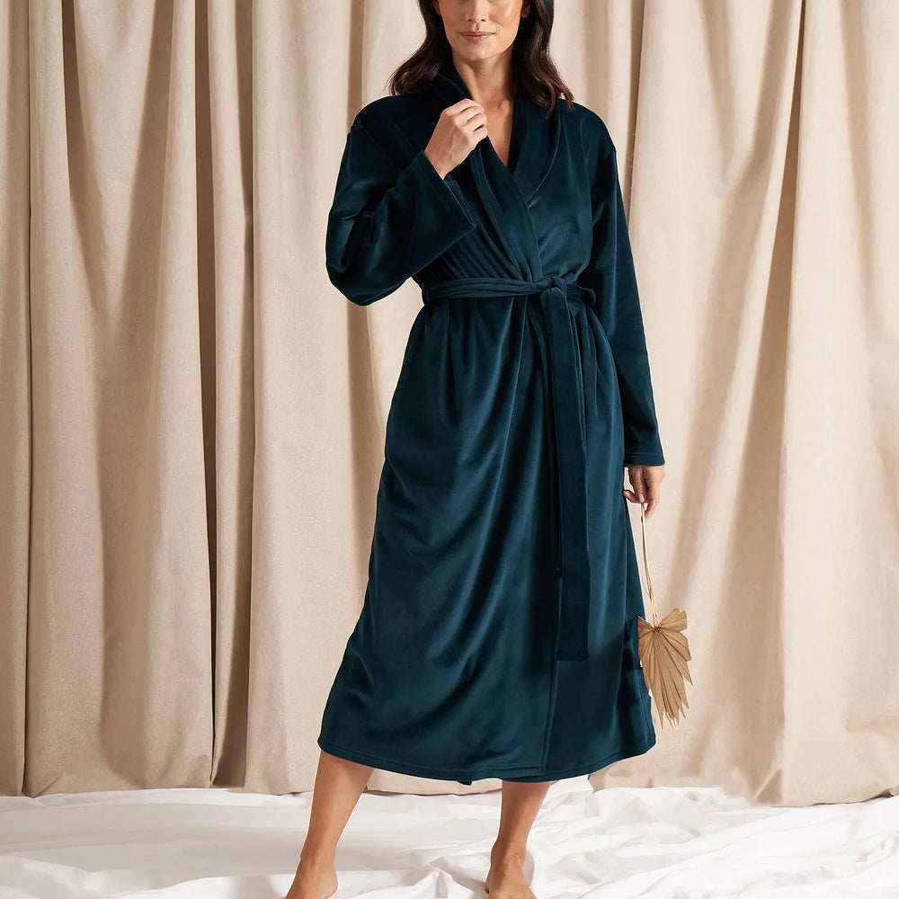 Teal Velour Longline Robe Pretty You London