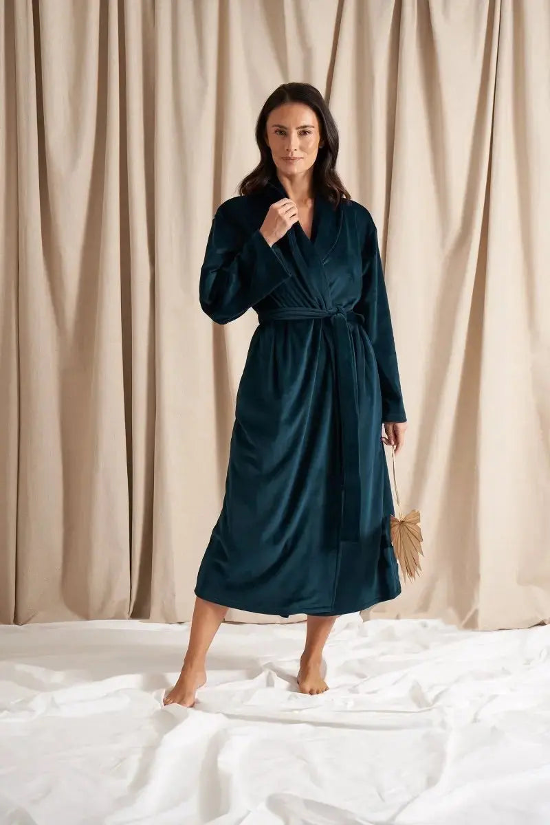 Velour Longline Robe in Teal Pretty You London