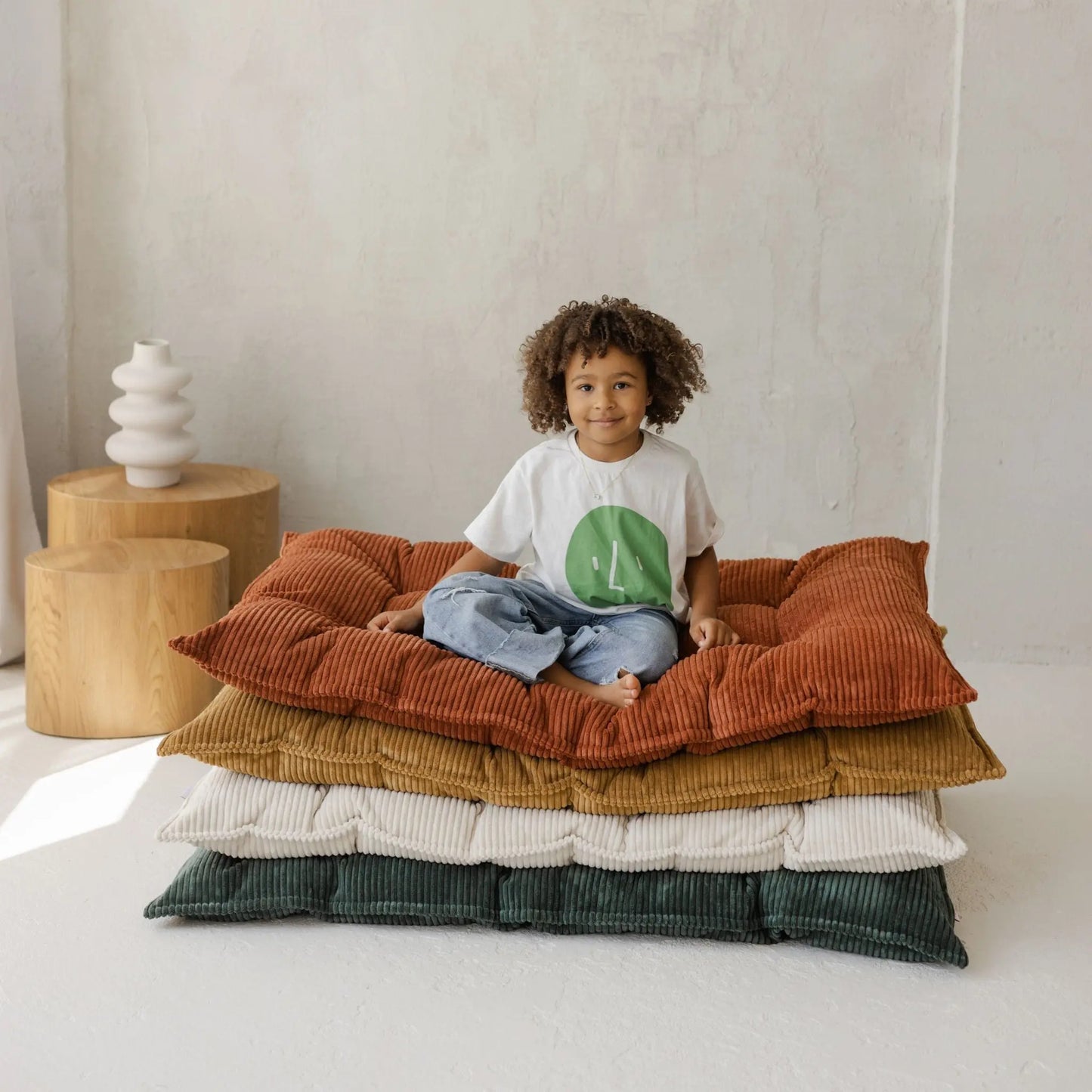 Terracotta Tufted Corduroy Floor Cushion, French Style Pillow MINICAMP