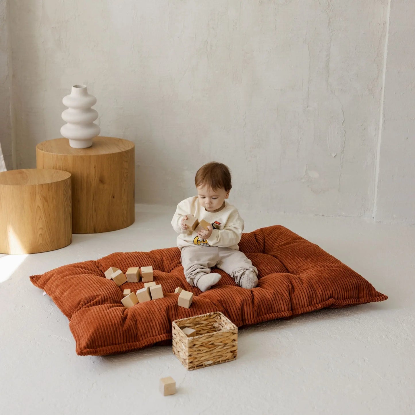Terracotta Tufted Corduroy Floor Cushion, French Style Pillow MINICAMP