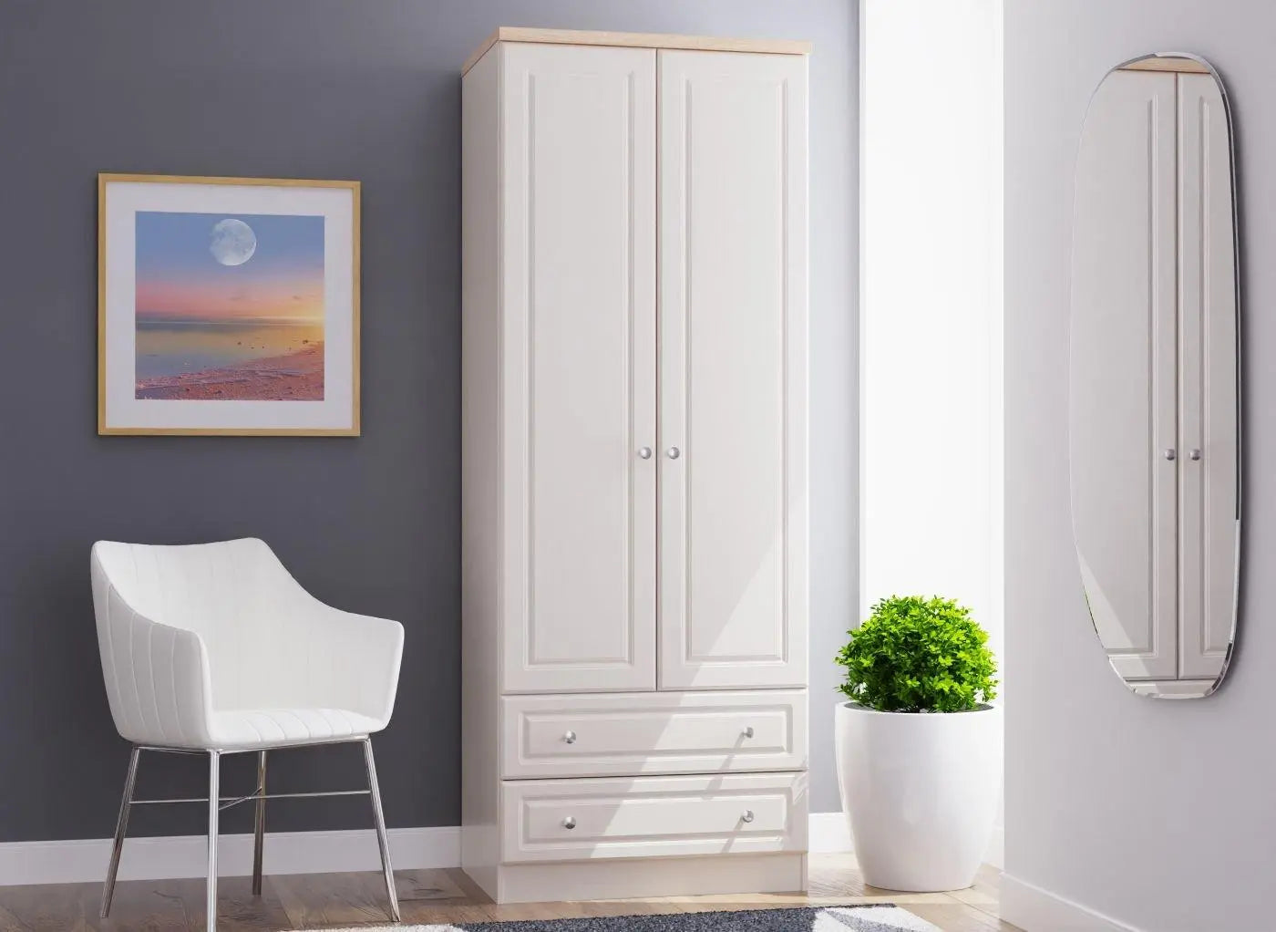 Texas 2-Door 2-Drawer Wardrobe - Cream Dreams