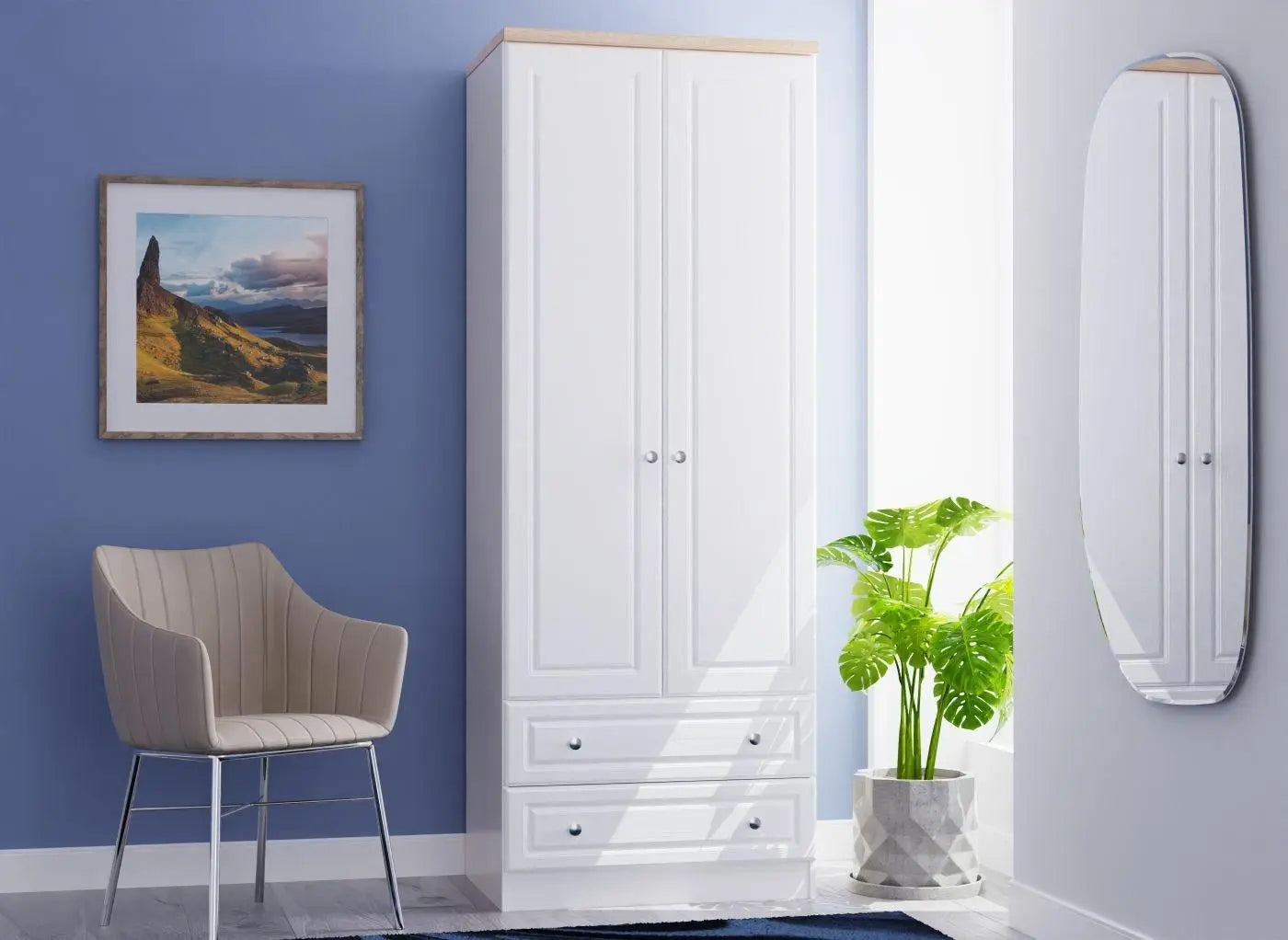 Texas 2-Door 2-Drawer Wardrobe - White Dreams