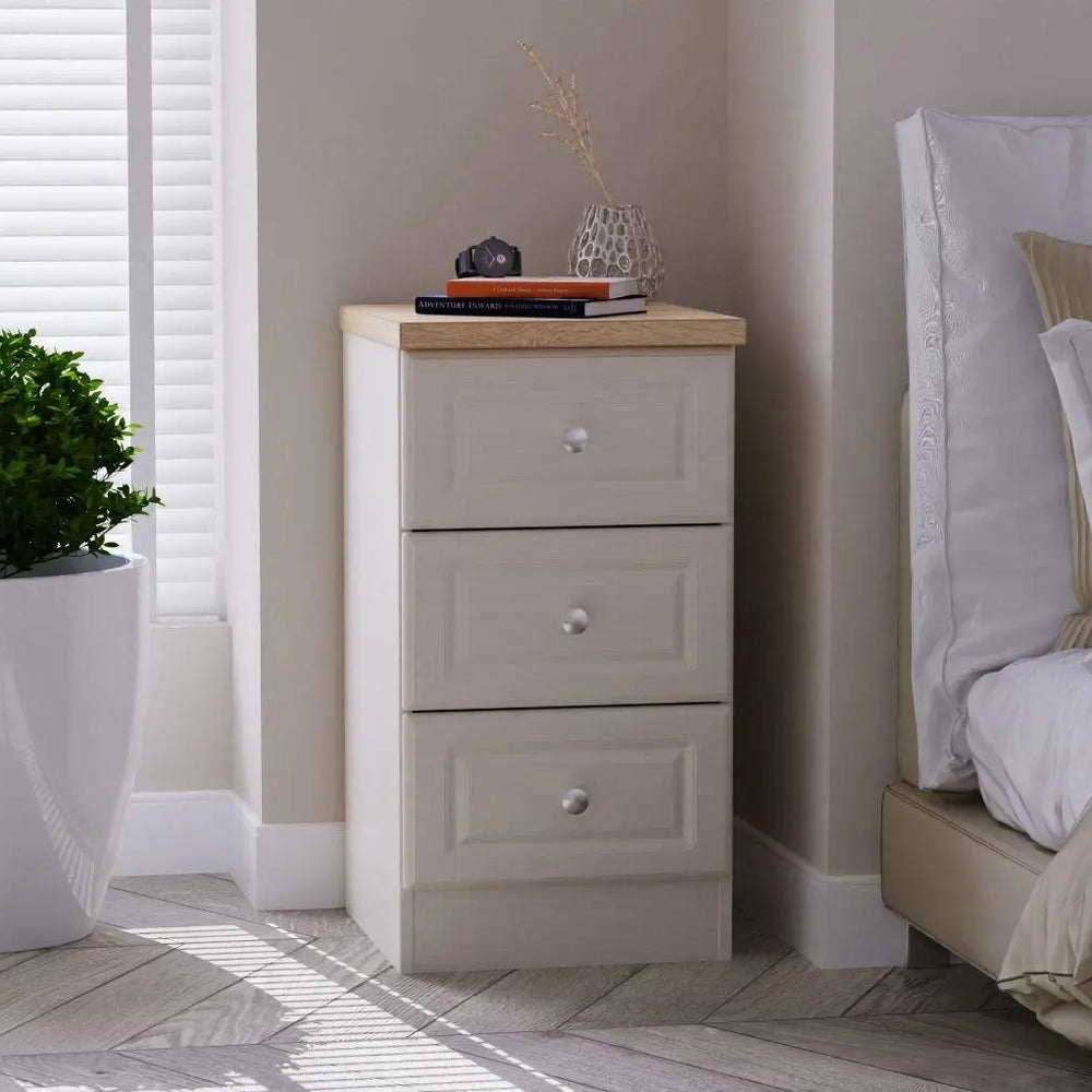 Texas 3-Drawer Bedside Table - Cream Dreams