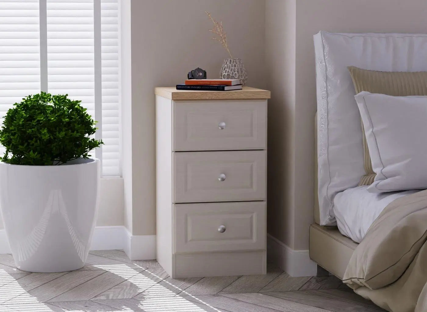Texas 3-Drawer Bedside Table - Cream Dreams