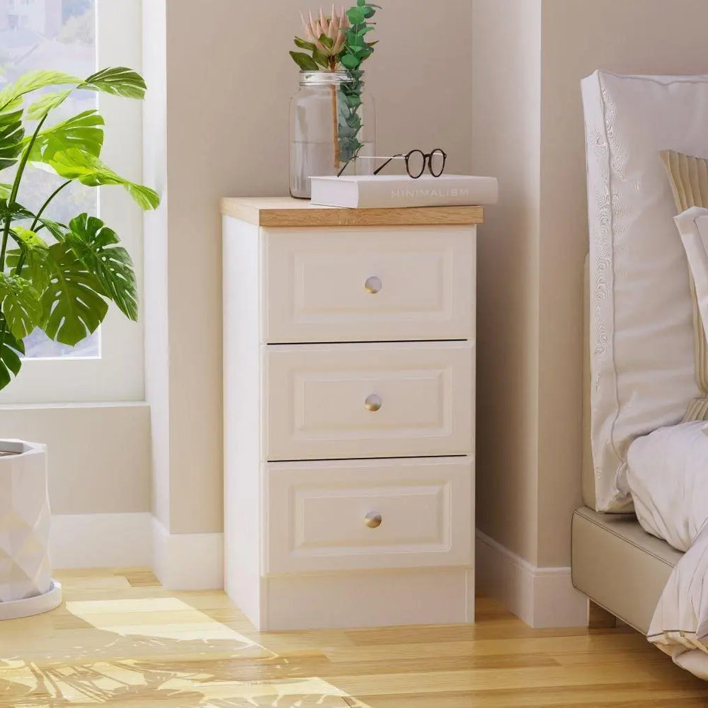 Texas 3-Drawer Bedside Table - White Dreams