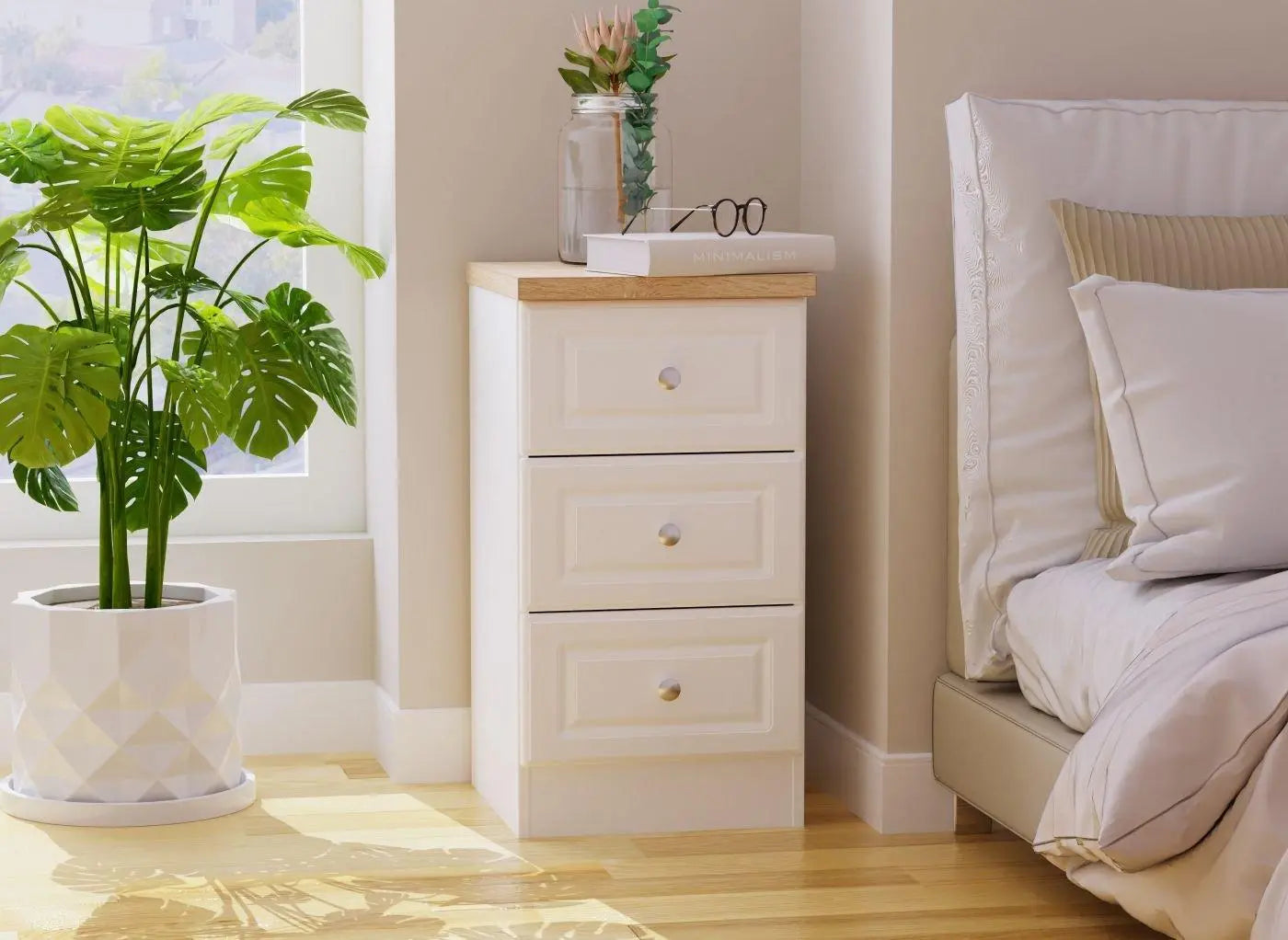 Texas 3-Drawer Bedside Table - White Dreams