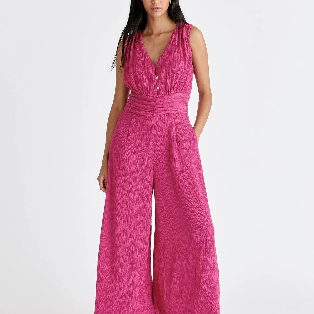 Textured Back-Tie Jumpsuit Paisie