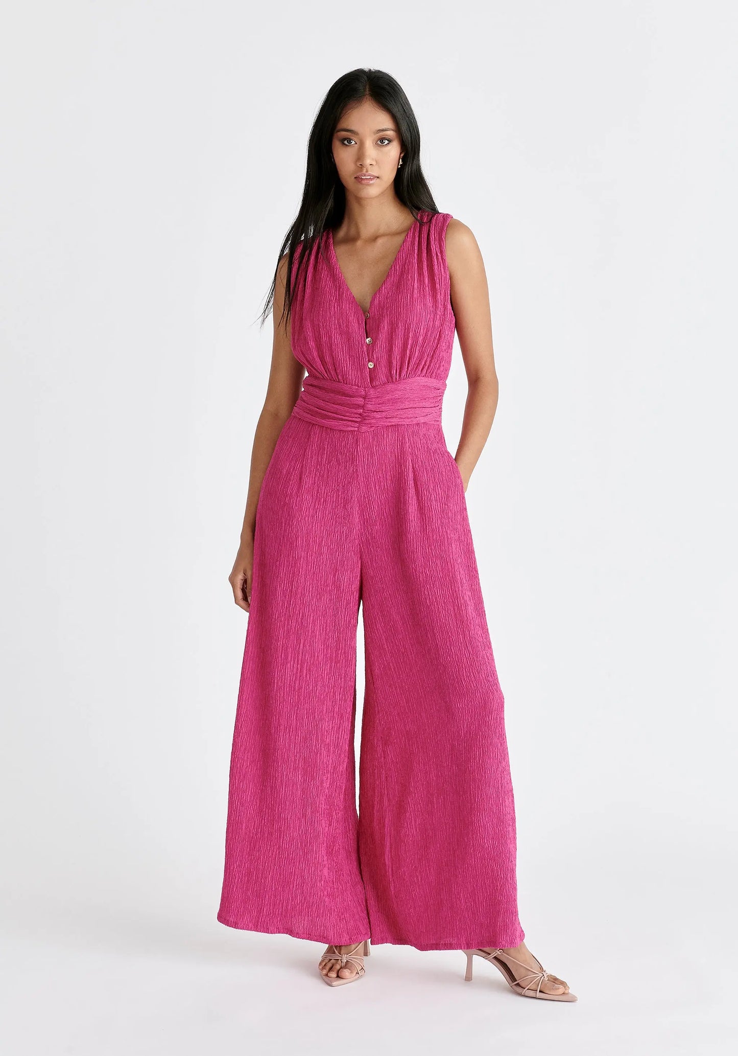 Textured Back-Tie Jumpsuit Paisie