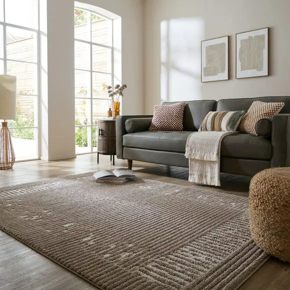 Textured Stripe Border Shaggy Rug Dunelm