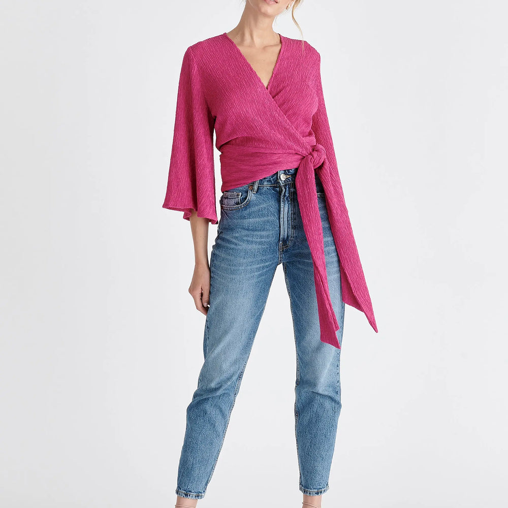 Textured Wrap Kimono Blouse Paisie