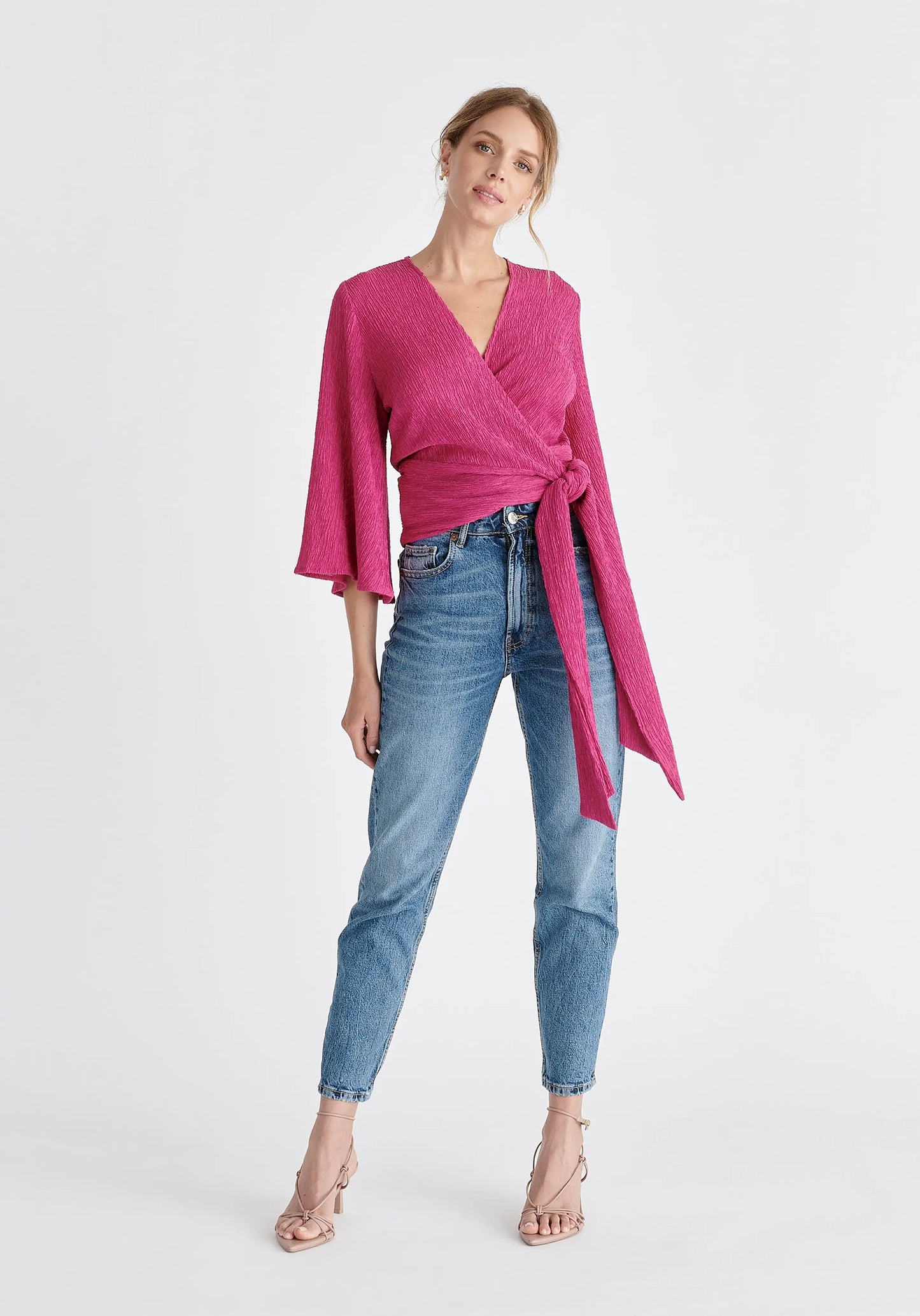 Textured Wrap Kimono Blouse Paisie