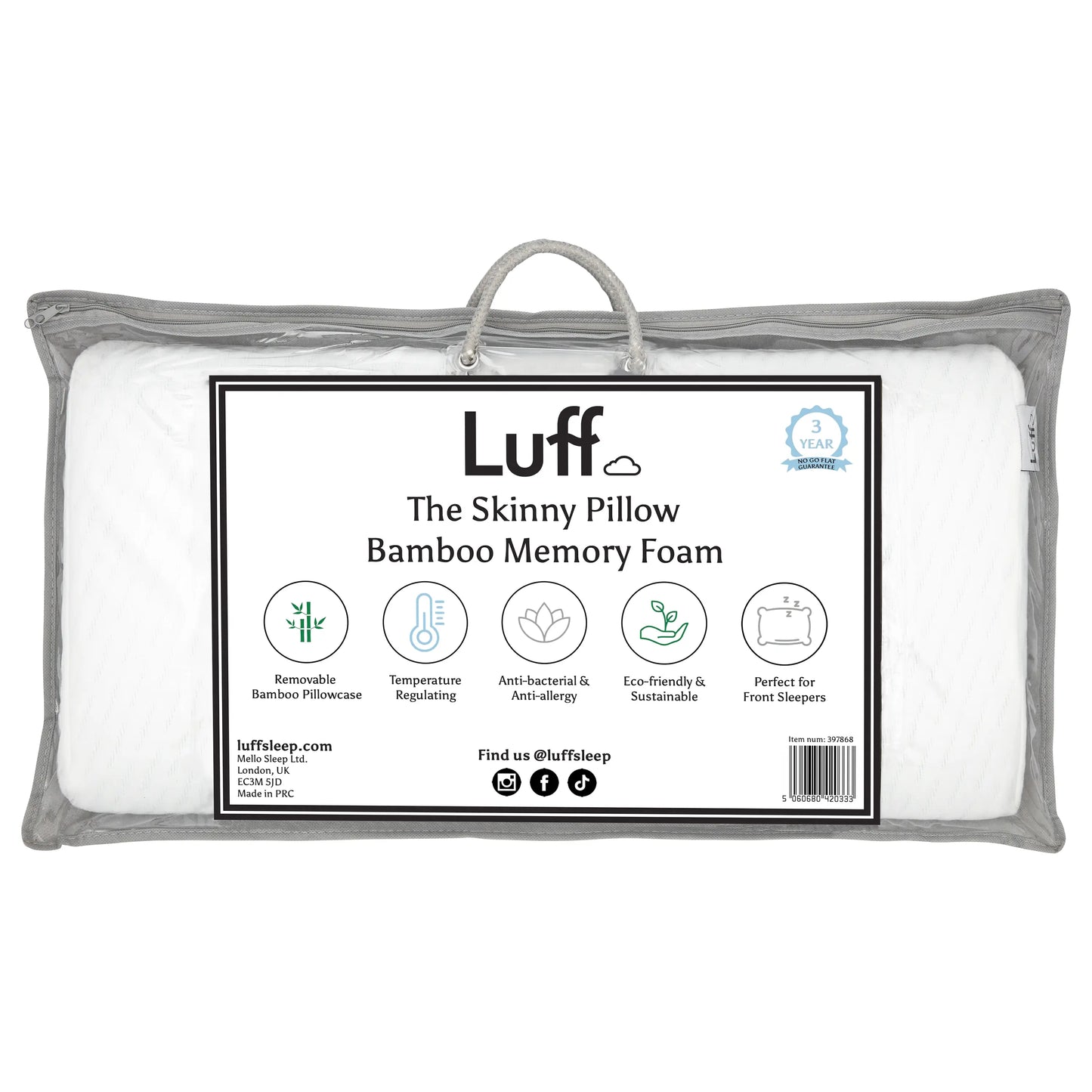 The Bamboo Skinny Pillow Luff Sleep