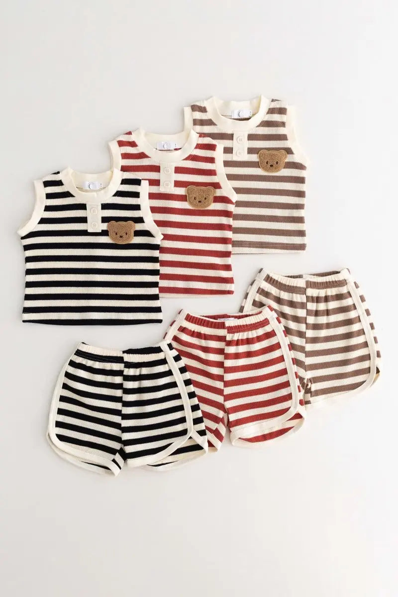 The Bear Beach Stripe Shorts & T-Shirt Cozy Crew Club