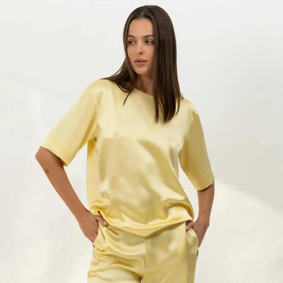 The Lady Silk T-Shirt Panna Cotta NOKAYA