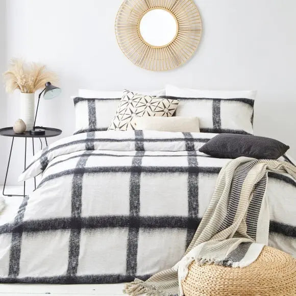 The Linen Yard Faux Mohair Stripe Navy 100% Cotton Duvet Cover & Pillowcase Set Dunelm