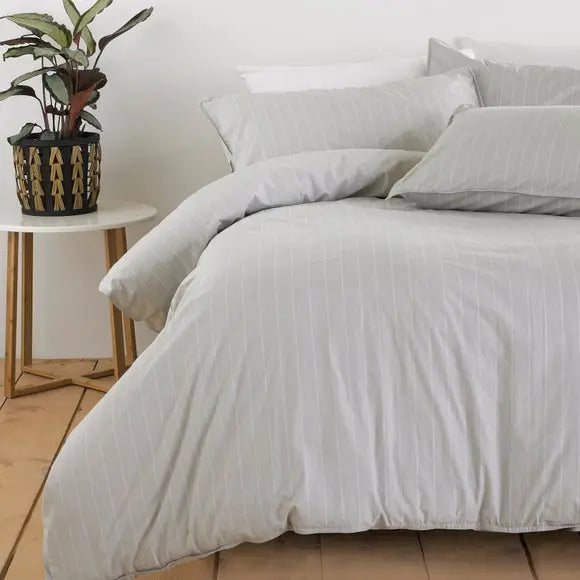 The Linen Yard Linear Stripe 100% Cotton Duvet Cover and Pillowcase Set Dunelm