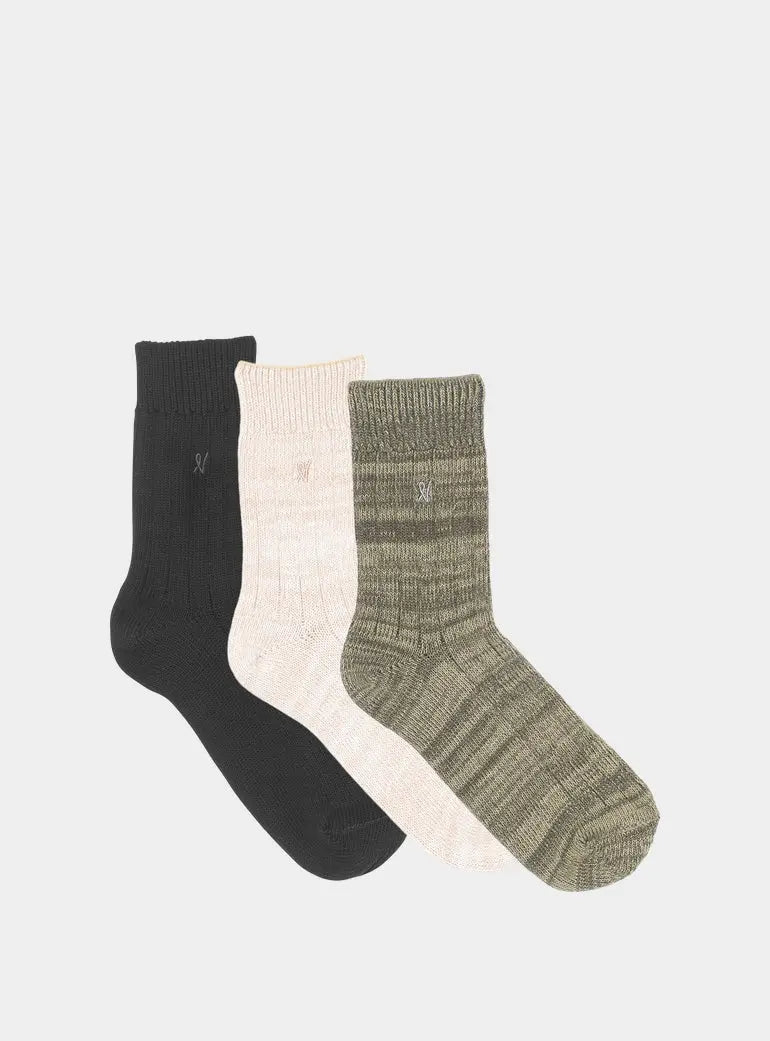 The Organic Cotton Socks 3 Pack - Black/Oatmeal/Sage Nudea