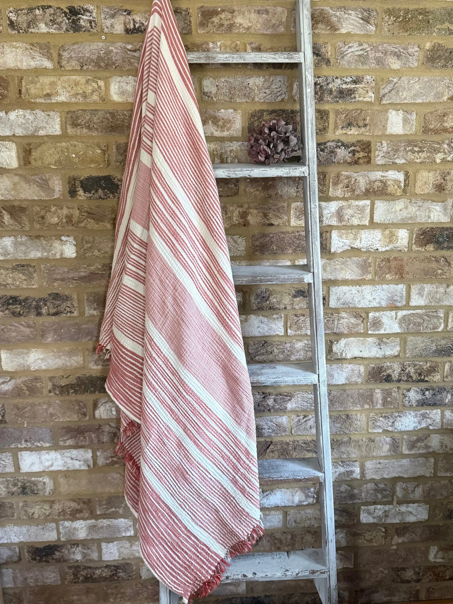 The Sorbet Collection:  Raspberry & White Stripe Muslin Towel Loome Lifestyle
