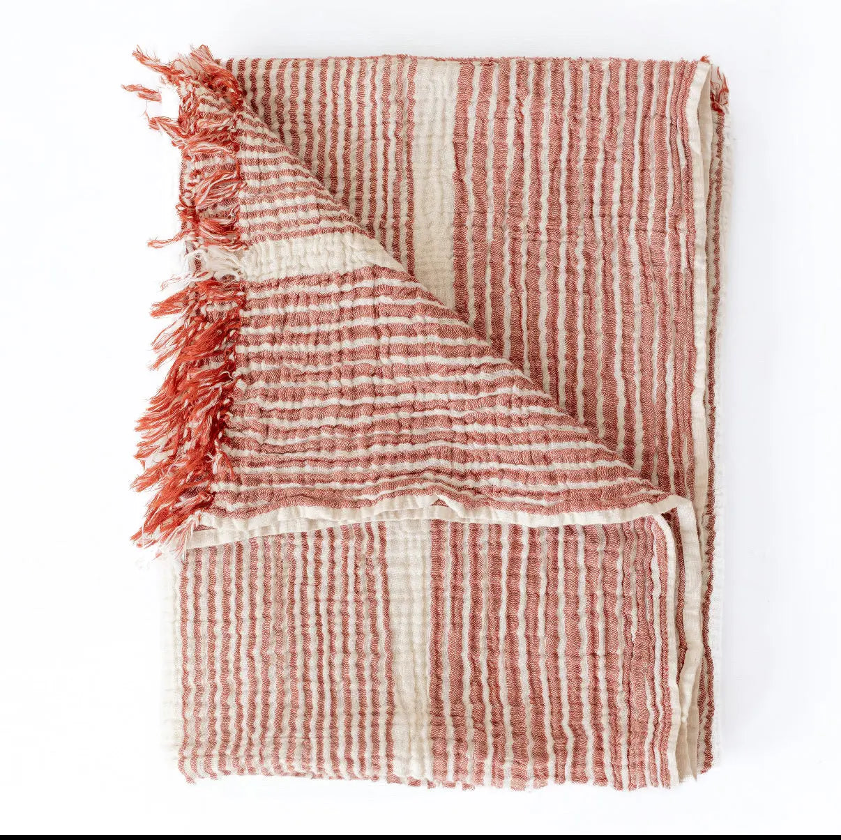 The Sorbet Collection:  Raspberry & White Stripe Muslin Towel Loome Lifestyle