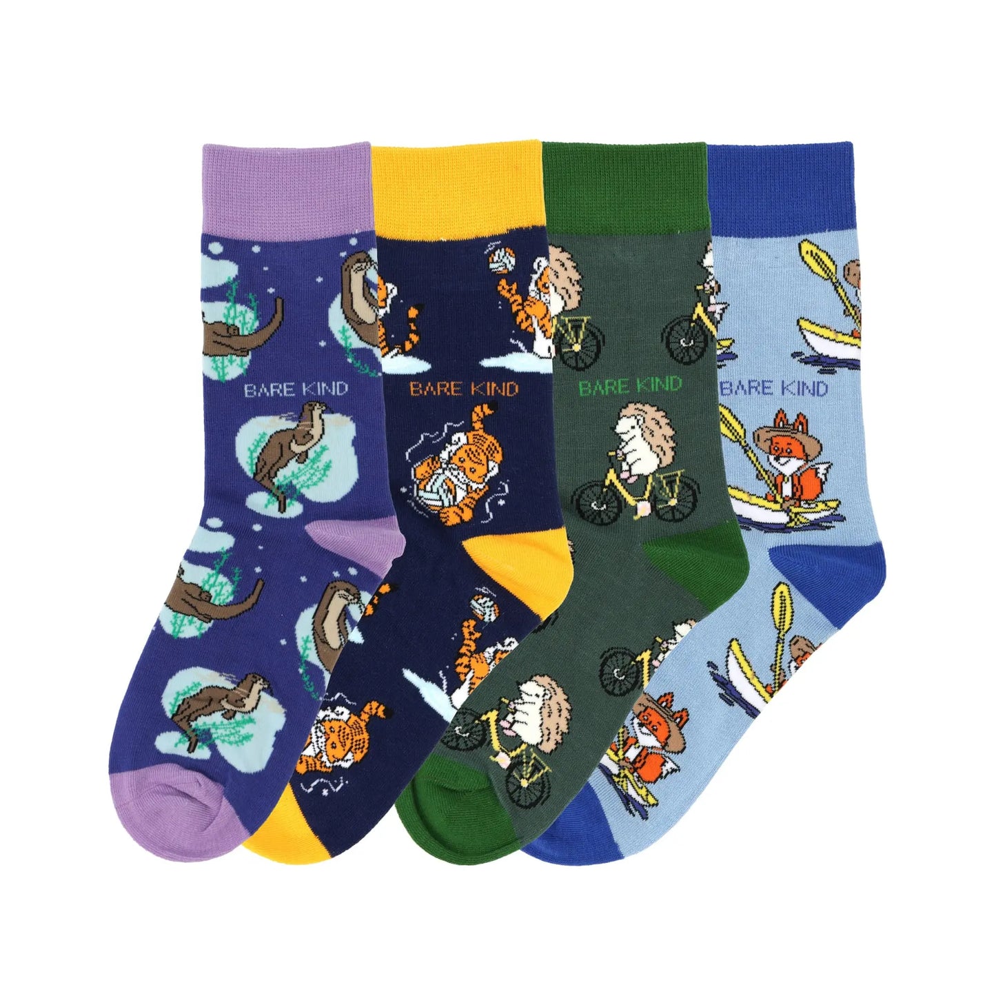 The Sporty Animals 4 Pack Bamboo Sock Set Bare Kind