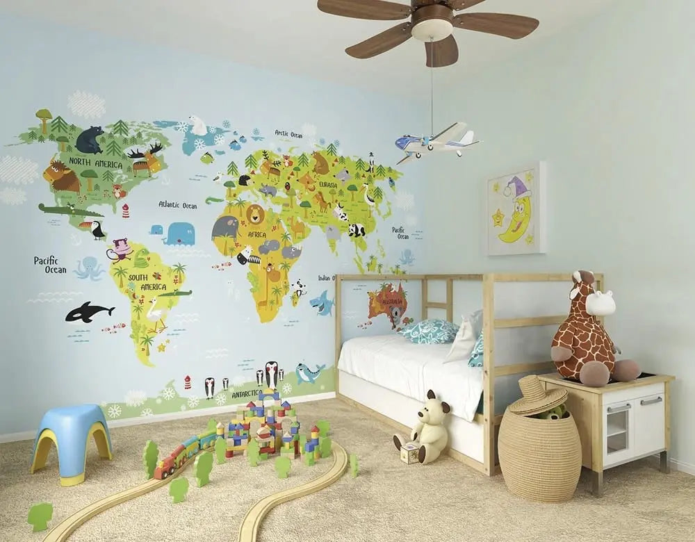 The Whole Wide World Map Wall Mural, Self adhesive removable wallpaper, peel and stick, temporary wallpaper, wall art ClickWalls