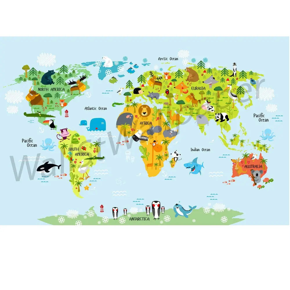 The Whole Wide World Map Wall Mural, Self adhesive removable wallpaper, peel and stick, temporary wallpaper, wall art ClickWalls