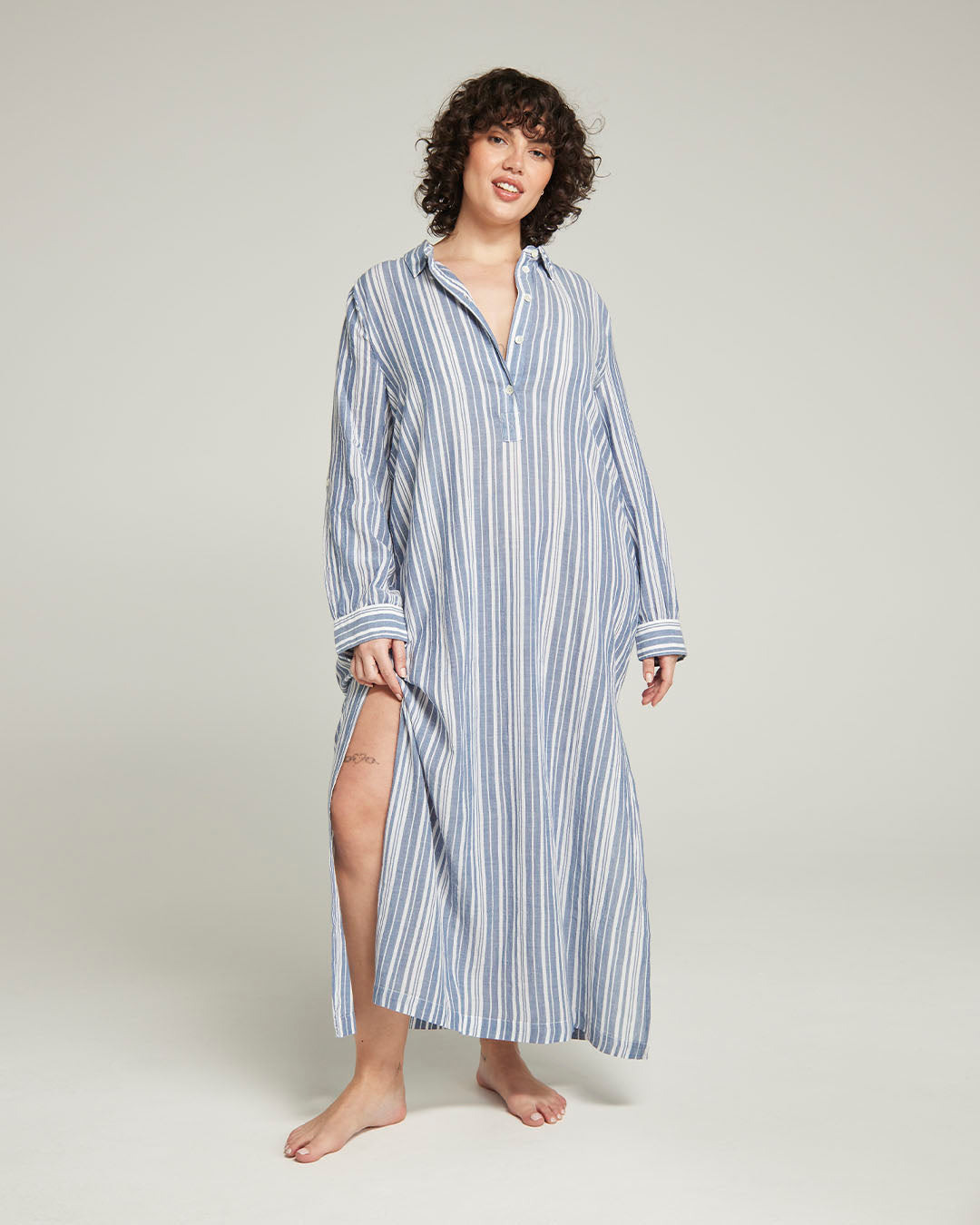 The Maxi Shirt - French Navy Stripe Nudea