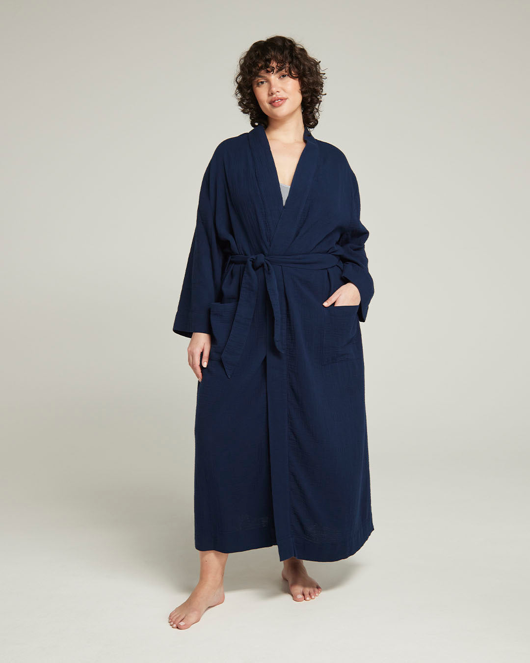 The Classic Belted Robe  - Navy Nudea