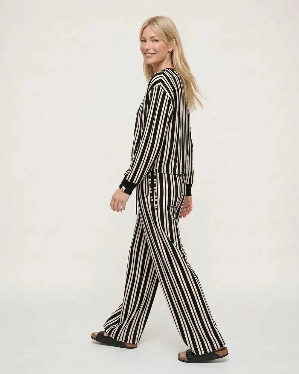 Thi Black Stripe Print Wide Leg Trouser Turtledove London