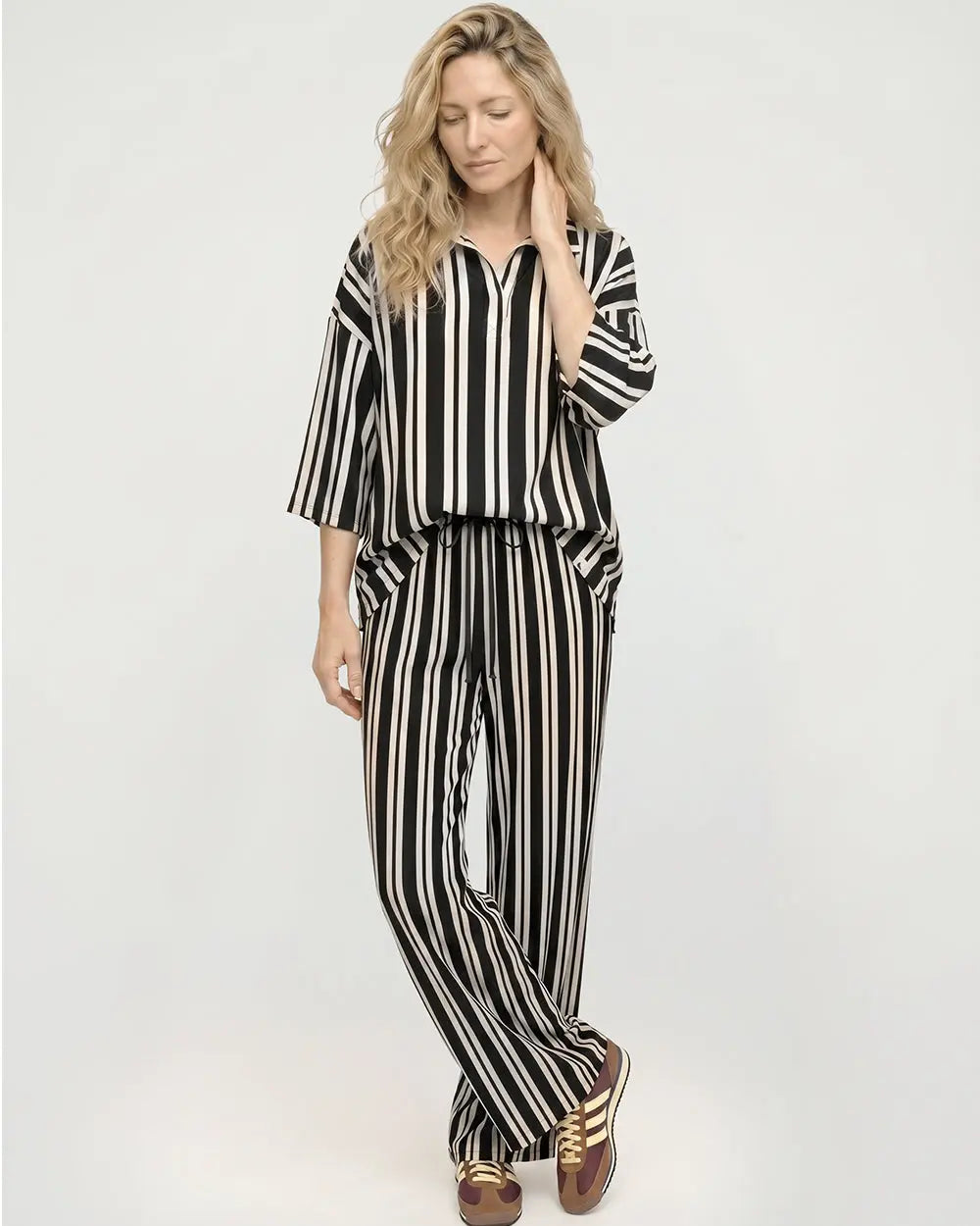 Thi Brown Stripe Print Wide Leg Trouser Turtledove London