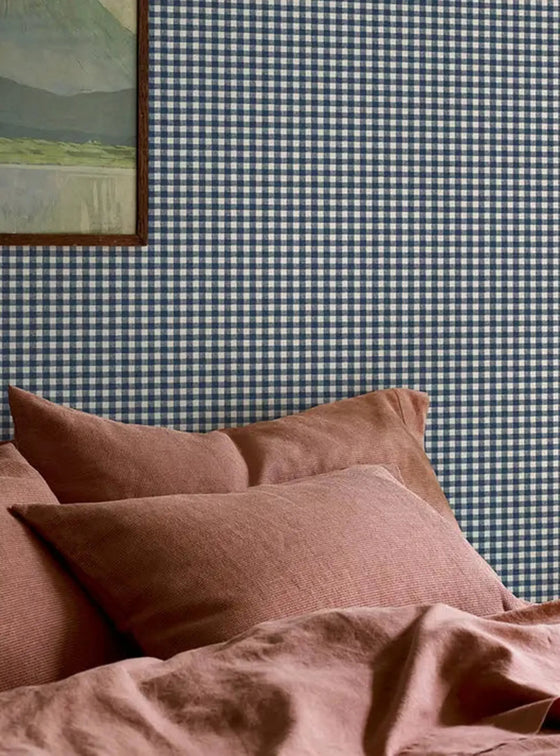 Titan Blue Gingham Wallpaper Piglet