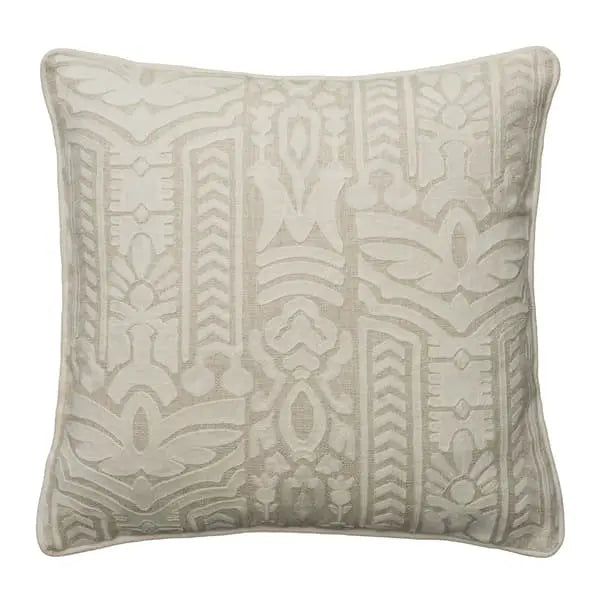 Totem Ivory, Sustainable Feather, Cushion Linen & Linen Blend Embroidered & Floral & Geometric Andrew Martin