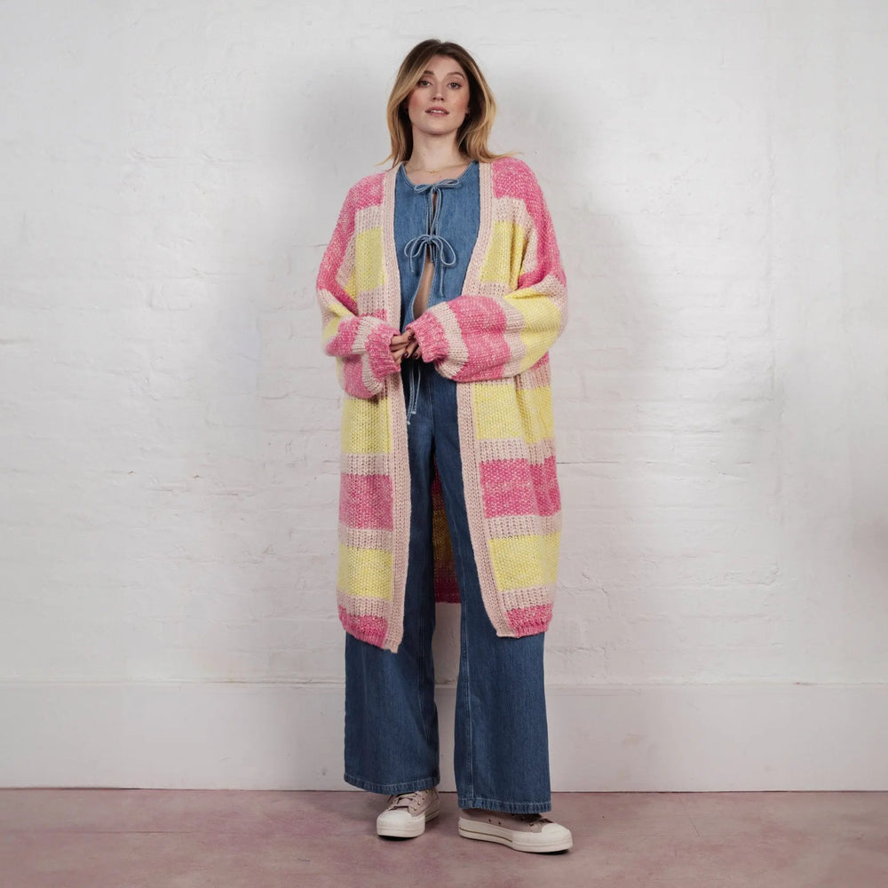 Tracy Stripe Balloon Sleeve Midi Cardigan - Pink Cara & The Sky
