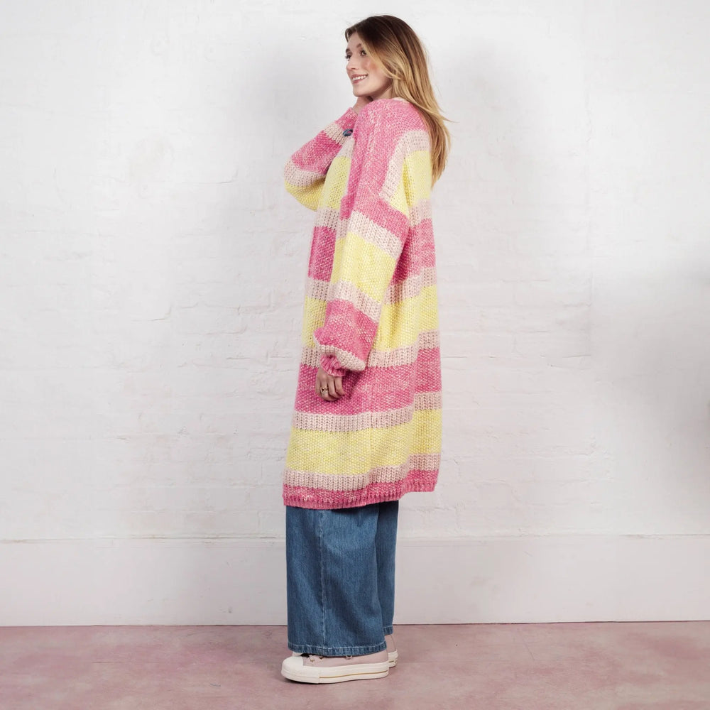 Tracy Stripe Balloon Sleeve Midi Cardigan - Pink Cara & The Sky