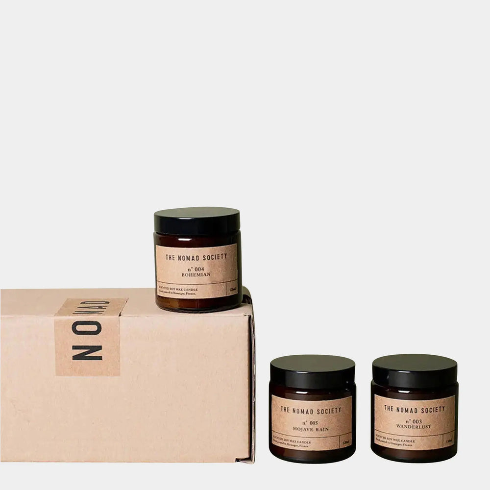 Trio of Small Soy Wax Vegan Candles Giftbox Nomad Society