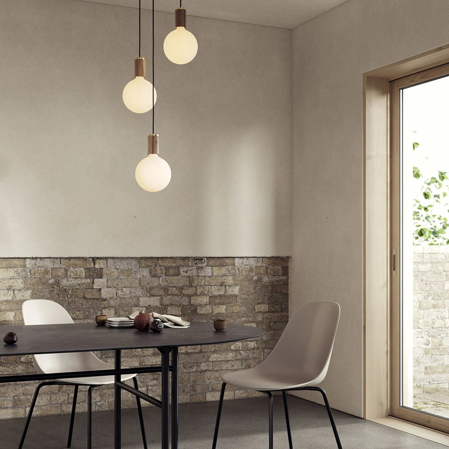 Triple Pendant in Walnut + Sphere IV - Black Canopy Tala