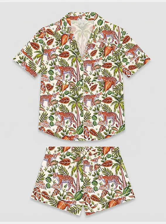 Tropical Safari Women's Satin Pyjama Short Set Myza