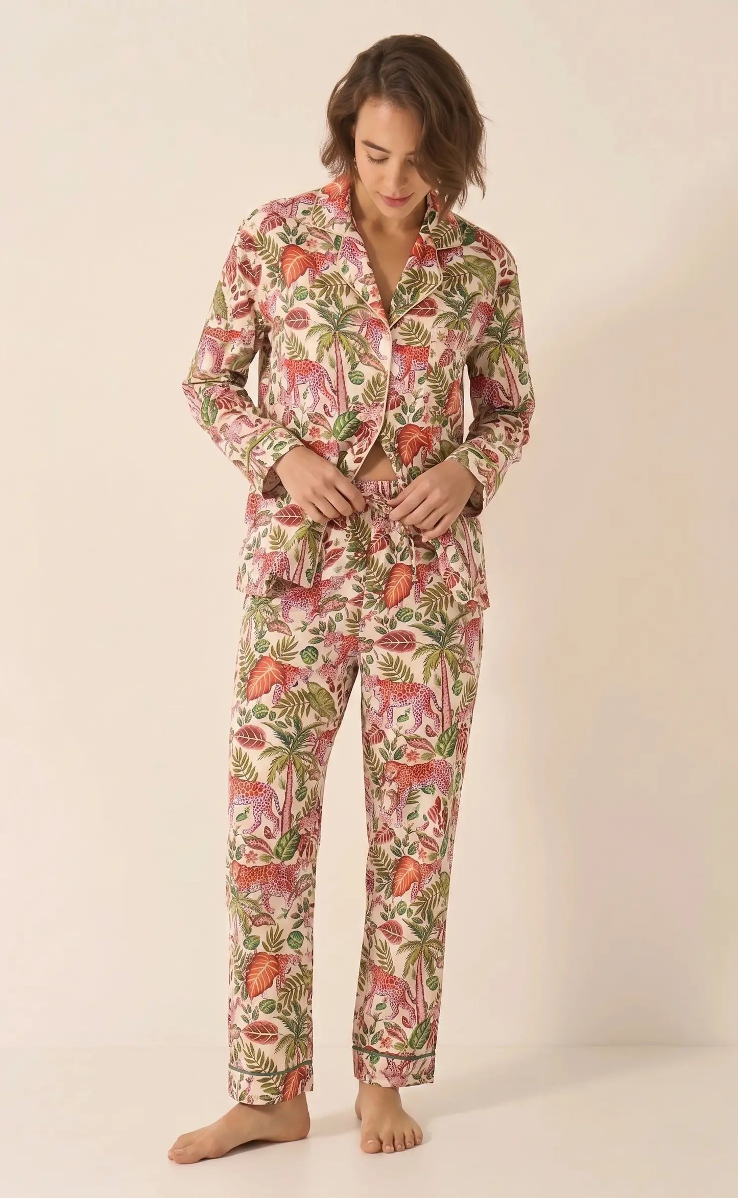 Tropical Safari Women's Satin Pyjama Trouser Set Myza